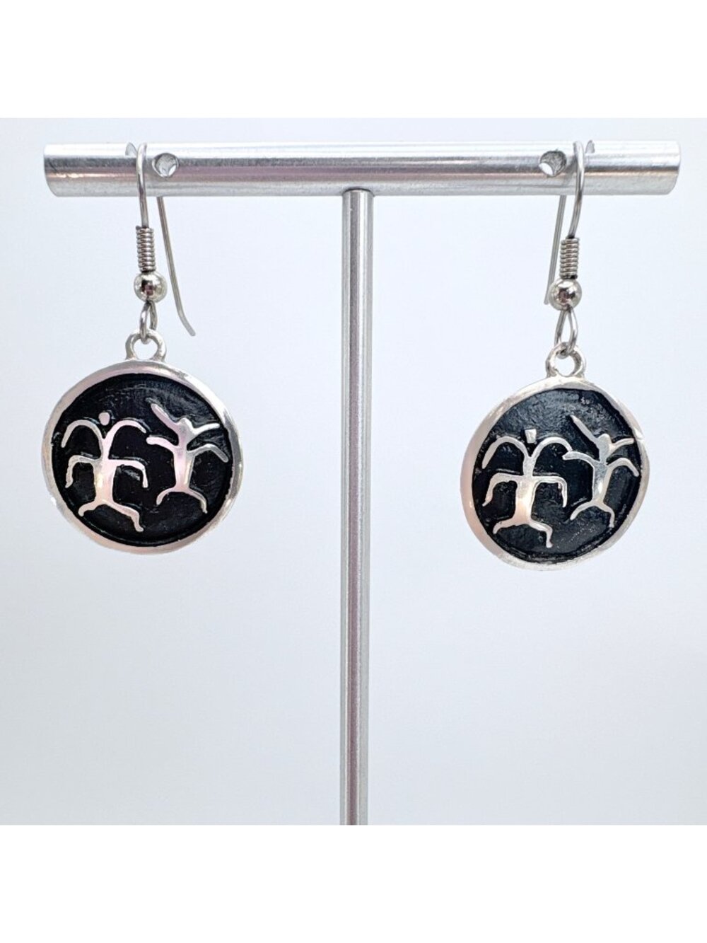 Asymmetrical Figures Sterling Silver 925 Dangle Earrings 1.5" Length